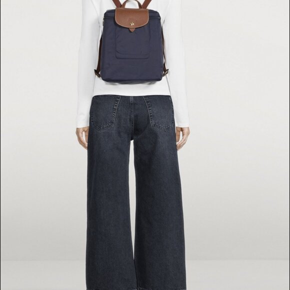 NEW LONGCHAMP LE PLIAGE ORIGINAL BACKPACK LEATHER CANVAS BLACK - Picture 5 of 7